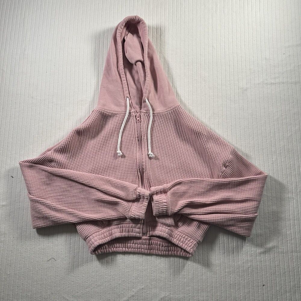 Better Together Women S Pink Waffle Knit Cropped Zip Up Hoodie